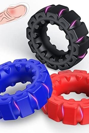 0.47" Ultra-Thick Cock Ring Set With Stretchy - Sexy Slave Owen, Tire Design Penis Ring For Men Erection Enhancing, Silicone Cock Rings For Male Last Longer & Harder, Adult Sex Toys For Men (3Pcs)