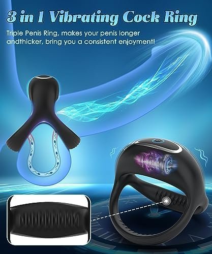 Silicone Penis Rings Set, Vibrating Cock Ring With 10 Vibration Modes, 3 Different Sizes Cock Rings With Cat Design For Erection Enhancing, Long Lasting Stronger Adult Sex Toys For Men Or Couple - Image 3