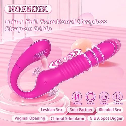 Thrusting Strapless Strap On G Spot Dildo Vibrator, 4 In 1 Rotating Tapping Vibrating Double Ended Dildo Lesbian Pegging Women Couples Adult Sex Toys, Silicone Anal Dildos Vibrators, Female Sex Toy - Image 2