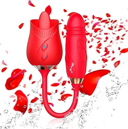 Rose Sex Stimulator For Women 3 In 1 Clitoral Sucking Stimulator Adult Sex Toys For Woman Couples Rose Sex Toy Tongue Licking G Spot Vibrator With 10 Modes(Red)