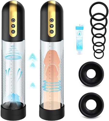 Electric Penis Vacuum Pump For Men - Adult Sex Toys Cock Enlarger With 4 Suction Intensities & 6 Penis Rings, High-Vacuum Air Pressure Penis Enlargement Extend Pump For Bigger Stronger Harder Erection