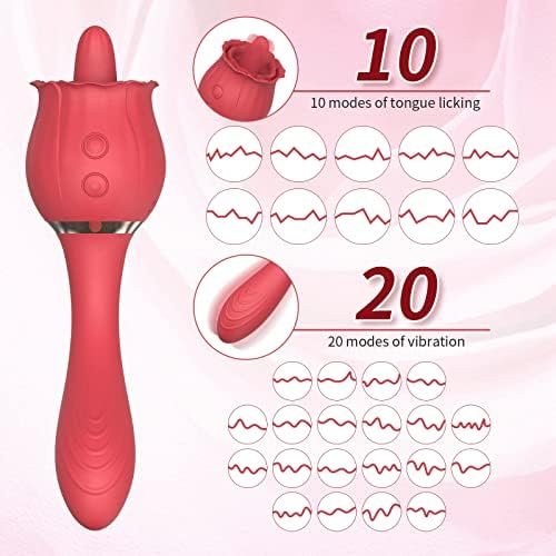 Rose Toy Vibrator For Women,Nipples Clitoris Stimulator,With 10 Modes & 20 Powerful Vibration,G Spot Clitoral Vibrator Dildo Sex Toy 2 In 1 ,Tongue Licking Thrusting G Spot Dildo Vibrator - Image 2