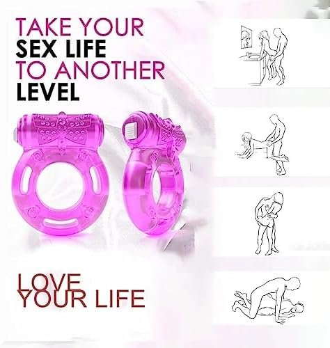 Vibrating Cock Ring- 10 Pcs Silicone Male Penis Ring Set With Clitoral Vibrator, Butterfly Vibrator For Increased Stimulation Sex Toys For Couples, Vibrating Penis Ring (G-Spot Vibrator) - Image 3