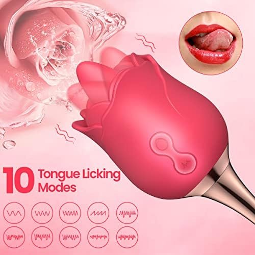 Rose Toy Vibrator For Women, 2 In 1 With 10 Vibration Modes, G Spot Rose And Clitoral Vibrator, High-Frequency Clitoral Tongue Licking Toy, Nipple Sucker Oral Sex Vibrating Masturbator,Adult Sex Games - Image 2