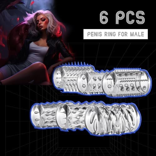 Penis Rings,Sex Toys For Men 6 Pcs Cock Ring Set,Cock Ring For Men Clear Stretchy Erection Enhance Penis Girth Tool, Pleasure Sleeve For Men,Cock Sleeves,Penis Sleeve,Adult Toy - Image 2