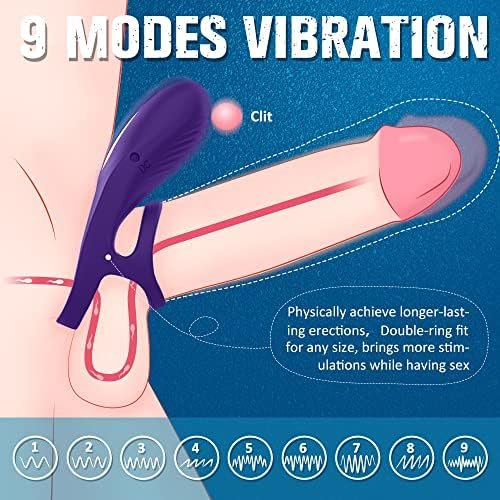 Lanwan Silicone Vibrating Cock Ring Male Vibrator Penis Ring With 9 Vibration Modes For Prostate Massage Stimulation Rechargeable Erection Clit Sex Toys (Blue Purple) - Image 3