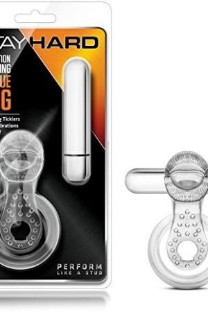 Blush Stay Hard 10 Function Vibrating Tongue Cock Ring - Stimulates The Clit - Ball Stretcher Strap - Thicker, Longer, Harder, Bigger Erections - Male Enhancement Sex Toy For Men, Couples - Clear