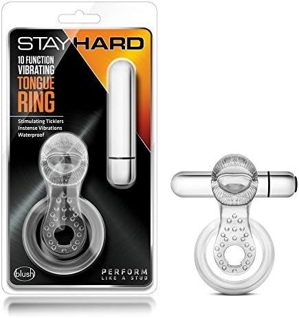 Blush Stay Hard 10 Function Vibrating Tongue Cock Ring - Stimulates The Clit - Ball Stretcher Strap - Thicker, Longer, Harder, Bigger Erections - Male Enhancement Sex Toy For Men, Couples - Clear