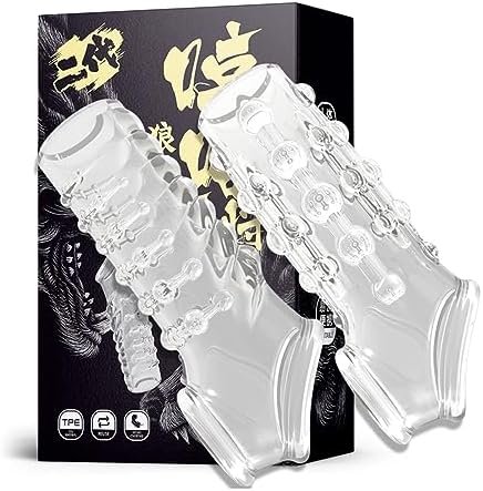 Penis Sleeves With Cock Ring, 2 Pack Reusable Cock Sleeves Extender Thickened Condoms Delay Ejaculation, Enlargement Sex Toys For Men Couple Flirting