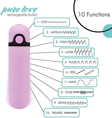 Pure Love 3.5 Inch Rechargeable Bullet Vibrator Purple, Waterproof, 10 Functions, Adult Sex Toy - Image 2