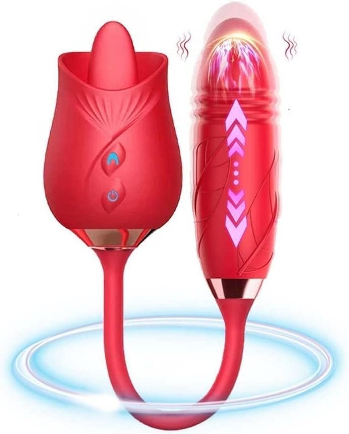 Rose Sex Toy Vibrator For Woman - 3 In 1 Clitoral Stimulator Tongue Licking Thrusting Rose Dildo Vibrator With 9 Modes, Rose Adult Sex Toys Games, Clitoris Nipple Licker For Women Man Couple