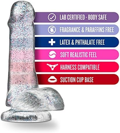Blush - 6 Inch Glitter Dildo - Soft Pliable Realistic Small 1.4" Wide - Strap On Compatible Suction Cup For Hands Free Play - Female Male Adult Sex Toy For Couples Women Men - Sparkling Clear - Image 2