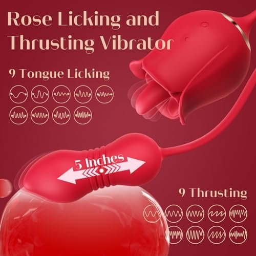 Rose Sex Toy Dildo Vibrator - 3In1 Rose Sex Stimulator For Women With 9 Tongue Licking & Thrusting Dildo G Spot Vibrators, Adult Sex Toys Games Clitoral Nipple Licker For Woman Man Couples Pleasure - Image 3