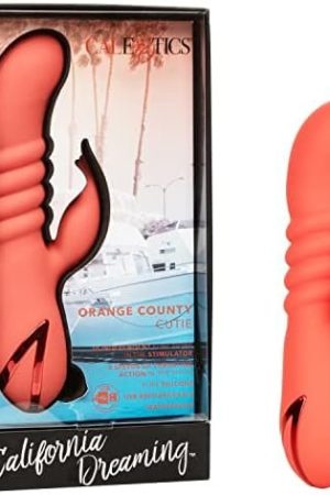 Calexotics California Dreaming Y Cutie Silicone Thrusting Rabbit Vibrator, Orange, 1 Count