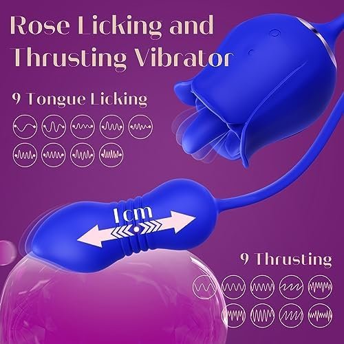 Rose Sex Toy With Thrusting Dildo - 3 In 1 Adult Toys Clitoral G Spot Vibrator Rose Sex Stimulator For Women With 9 Tongue Licking & 9 Thrusting, Nipple Anal Adult Sex Toys & Games For Female Couples - Image 3