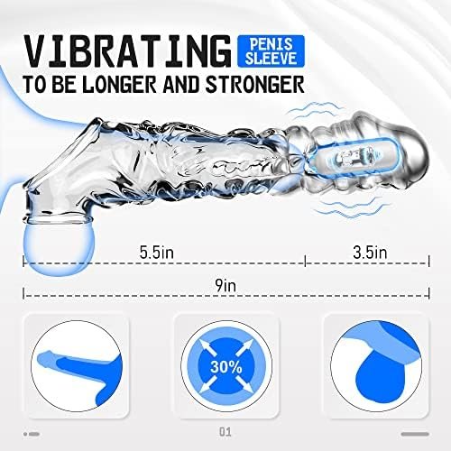 Penis Sleeve Extender Cock Ring - 9"Clear Dildo Sex Toys 3.5"Penis Extension Sleeve With Bullet Vibrator Penis Ring, Reusable Cock Sleeve For Penis Enlargement, Adult Toys Pleasure Device For Couples - Image 2