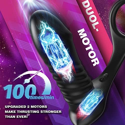 Thrusting Anal Vibrator With Thick Penis Ring, 3*10 Vibrating&Telescopic Prostate Massager Dildo Shaped Anal Plug, Tivino Silicone Male Sex Toys Gay Toy For Men Masturbation And Foreplay - Image 3