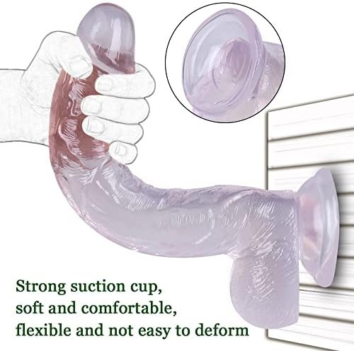 Realistic Dildo For Women, Crystal Large Adults Sex Toys With Strong Suction Cup For Hands-Free Play, Soft Clear Dildo With Curved Shaft And Balls For G-Spot Vaginal Masturbator - Image 3