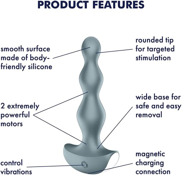 Satisfyer Lolli-Plug 2 Anal Vibrator - Vibrating Anal Plug, Round Shaped Beads With Increasing Diameter And Wide Base - Suitable For Beginners, Waterproof, Rechargeable (Cool Gray) - Image 2