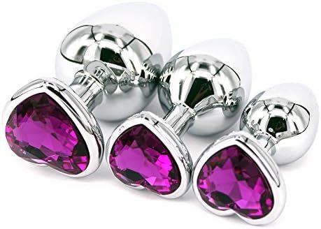 Eastern Delights 3 Pcs Metal Heart Jeweled Anal Butt Plugs Anal Trainer Kit, Anal Sex Toys For Beginners