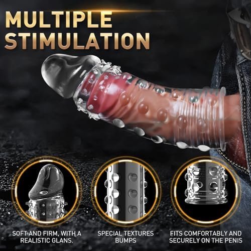 Penis Sleeve Sex Toys For Men, Penis Ring With Clear Thick Penis Extender Enhancer, Reusable Cock Enlarger Sheath, Male Sex Toys With Penis Extension Penis Pump, Adult Toys For Couples - Image 3