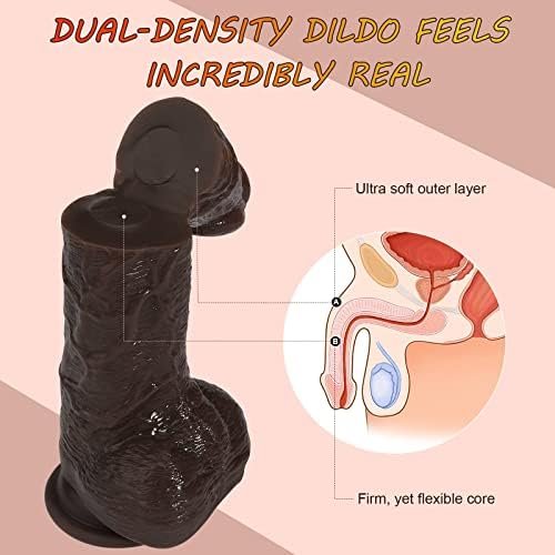 Realistic Dildo Dual Density Silicone G Spot With Raised Veins Squeezable Balls For Women Pleasure, Ultra Soft Penis Dildo Suction Cup Dildo Lifelike Cock For Vaginal Stimulation (Dark Brown) - Image 2