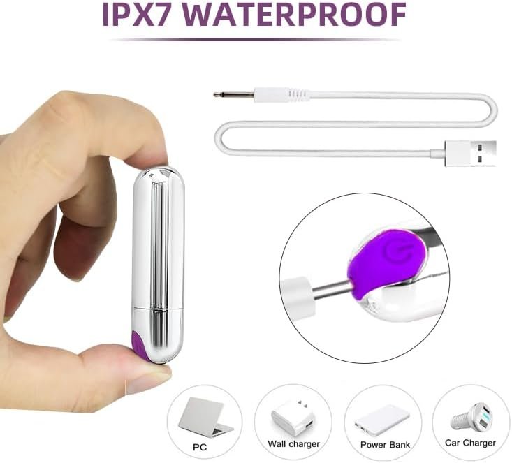 Softtoys Mini Bullet G-Spot Clitoral Vibrator Nipple Stimulator, Vibrate Massager Bullet Vibe Orgasm Vagina Dildo For Travel Usb Rechargeable Portable Waterproof Vibrating (Silver) - Image 2