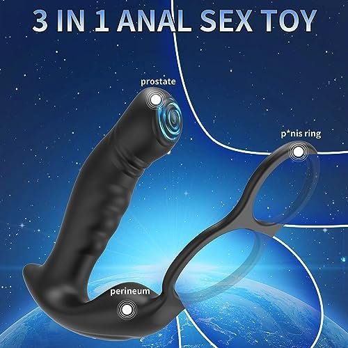 Prostate Massager With 2 Vibrating Cock Ring, App Control Anal Vibrator With 9 Vibrating Modes, Waterproof G-Spot Anal Butt Plug, Adult Gay Sex Toys For Men Women & Couples, Black - Image 3