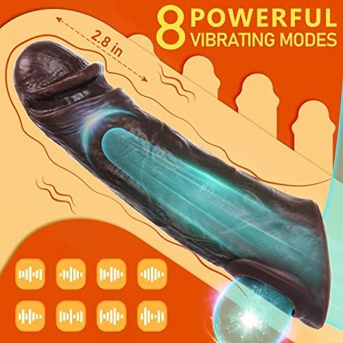 Penis Sleeve, Sex Toys Penis Extender 8 Inch Remote Control Cock Sleeve With 8 Vibration Modes, Penis Extension Adult Toys, Ultra-Soft Penis Enlarger Sex Toys For Men (Black) - Image 2
