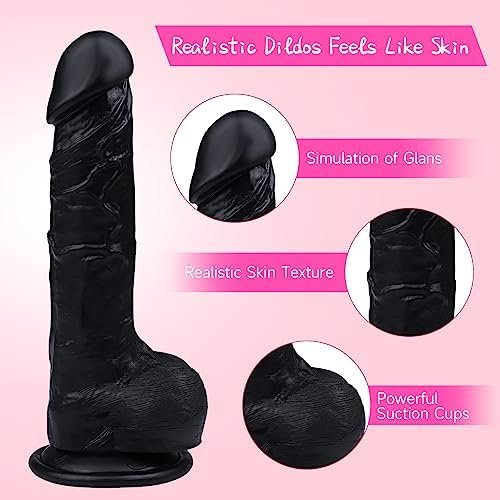 Dildo, Black Dildo, Realistic Dildo, 8.5" Ultra Soft Silicone Big Thick Dildo Adult Sexy Toys With Strong Suction Cup G Spot Stimulator Adult Anal Toys For Women Lifelike Flexible Dildos, Black - Image 3