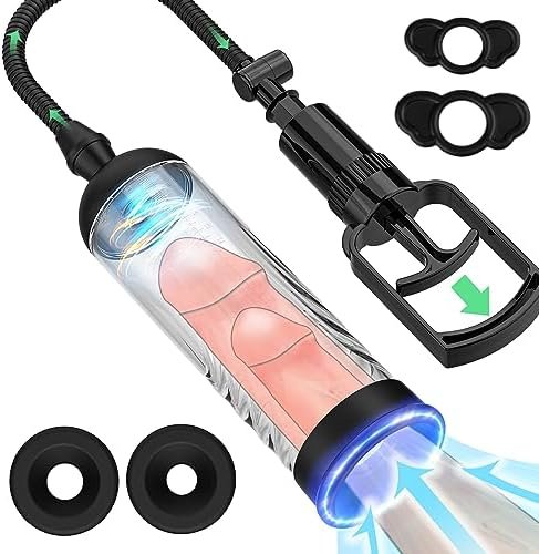 Penis Pump Manual Penis Enlarger Extend Pump, Upgrade Penis Enlargement Vacuum Pump Adult Male Sex Toys For Men Stronger Bigger Erections With 2Pcs Suction Sleeves, 2Pcs Penis Ring