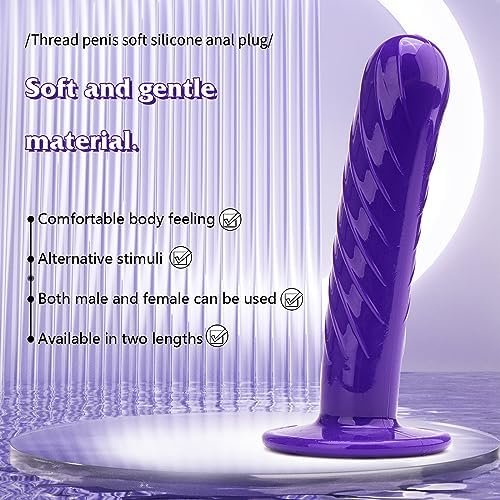 Suction Cup Screw Thread Penis Soft Silicone Anal Plug Lengthened Anal Strip Butt Plug Adult Sex Toys(Purple,S) - Image 2