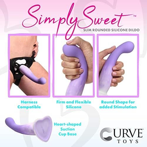 Simply Sweet Slim G-Spot Silicone Dildo For Men, Women, & Couples. Slim G-Spot Dildo Made With Premium Silicone Wide Heart Shaped Base Firm & Flexible. 1 Piece, Purple. - Image 2