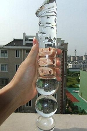 Epichao Large Transparent Double Head Glass Dildo Crystal Penis Female Masturbation With 3 Big Beads Anal Plug Butt Bead Plug (11")