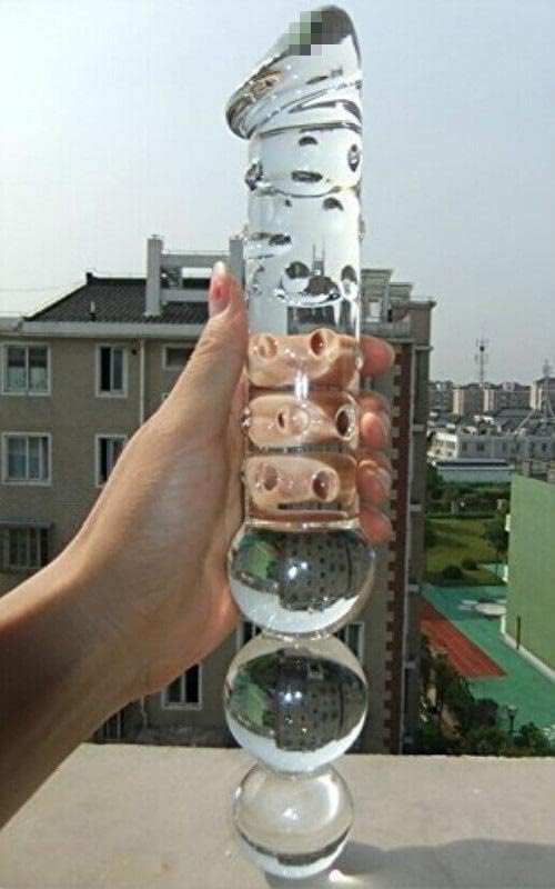 Epichao Large Transparent Double Head Glass Dildo Crystal Penis Female Masturbation With 3 Big Beads Anal Plug Butt Bead Plug (11")