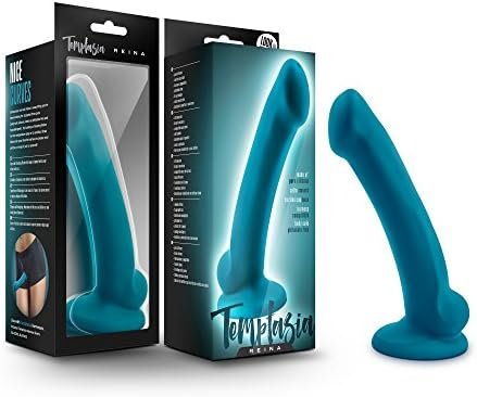 Blush Temptasia Reina 7 Inch Satin Smooth Platinum Silicone Suction Cup Harness Compatible Strap On Dildo - Easy To Clean Fragrance Free Female Adult Toys - Sex Toy For Women Couples - Teal