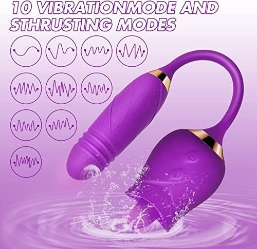 Rose Sex Toy For Womens Sex- 3 In 1 Clitoral Stimulator Tongue Licking Thrusting Vibrator With 10 Modes, Rose Adult Sex Toys Games, Rose Sex Stimulator For Women(Purple) - Image 2