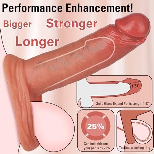 Penis Sleeve 2.6'' Cock Extender, Letitfun Body Safe Liquid Silicone Cock Sleeve Realistic Penis Enlarger For Erection Enhancement, Adult Men Sex Toys Reusable Penis Extender (Inside Length 4.3'') - Image 3