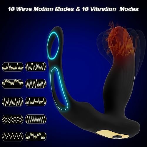 Prostate Massager Wiggling Anal Vibrator-Miyoti 10 Wave Motion &10 Vibration Modes Smart Heating Anal Plug With Ball & Cock Rings,Remote Vibrating Sex Toy For Male And Couple|Black - Image 2
