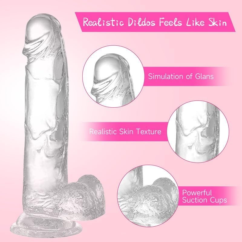 Dildo, Sexy Toys For Women, Clear Dildo, 8.5 Inch Big Thick Silicone Large Dildos With Powerful Suction Cups For Hand Free Play Super Soft Realistic Glass Dildo Sex Toys For Female Adult Toys, Clear - Image 3