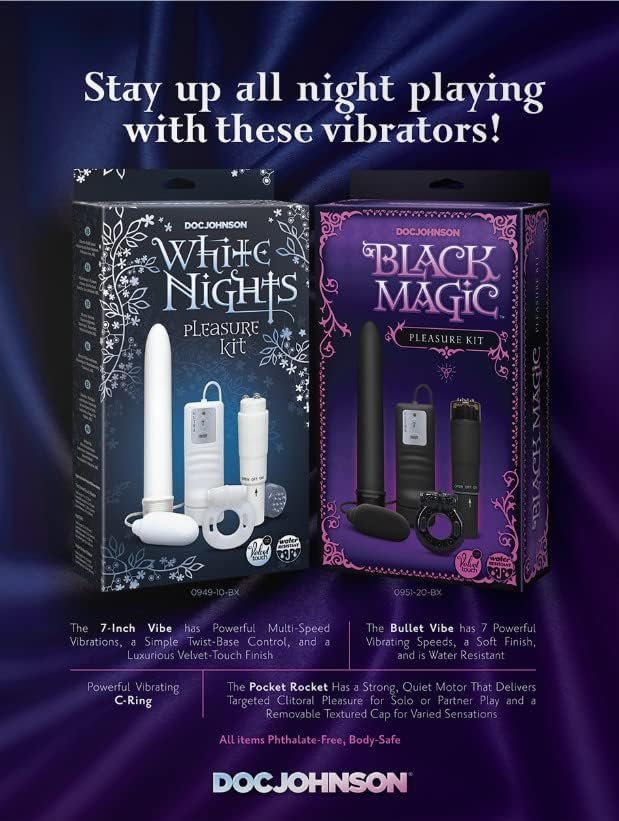 Doc Johnson White Nights - Pleasure Kit - 7 Inch Vibe, Bullet Vibe, Pocket Rocket, Vibrating C-Ring - White - Image 2