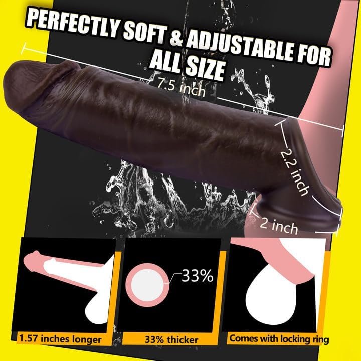Penis Sleeve Extender Enlarger, Lenahu Silicone Cock Sleeves Extenders Realistic Penis Sleeve, Reusable Ultra-Stretchy Ball Stretcher Condom To Extend Male Stamina Suitable All, Sex Toy For Men Couple - Image 3