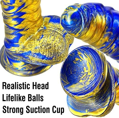 Realistic Dildo 8.66 Inch G-Spot Ribbed Cock Penis With Strong Suction Cup Silicone Prostate Massager Sex Toys For Vaginal Anal Masturbation, Blue & Golden, Tjijp - Image 3