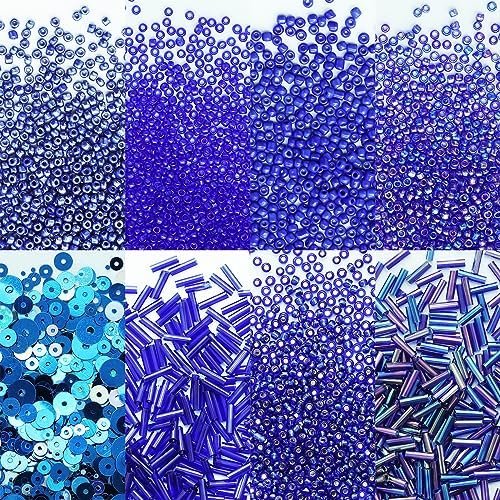 Many Kinds Of Craft Beads Including Glass Bugle Seed Beads ,Sequins Beads For Diy Arts Crafts Sewing Embroidery Clothing Jewelry Making (Royal Blue)