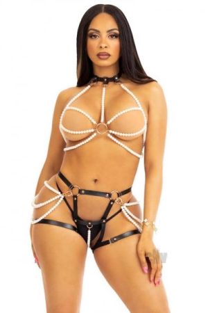 Faux Pearl Halter Butt Harn Sm Blk/wht