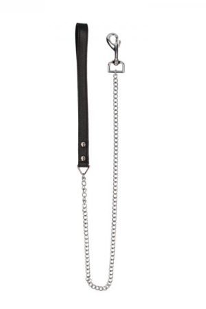 Ouch! Pain - Grain Leather Chain Leash With Classic Handle