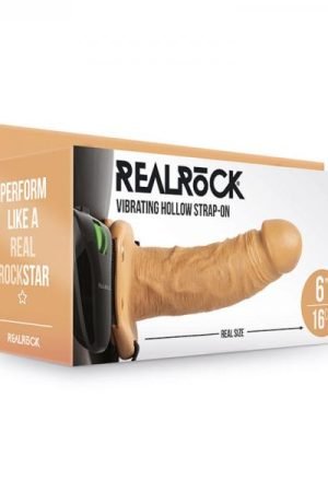 Realrock Vibrating Hollow Strap-on Without Balls 6 In. Caramel