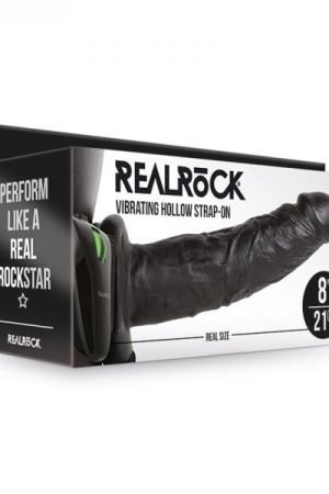 Realrock Vibrating Hollow Strap-on Without Balls 8 In. Chocolate