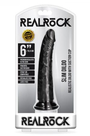 Realrock Slim Realistic Dildo With Suction Cup 6 In. Black