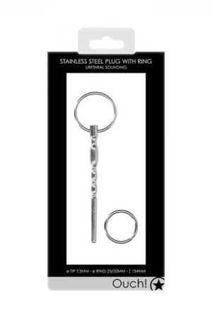 Ouch! Urethral Sounding - Metal Plug With Ring - 7.5 Mm